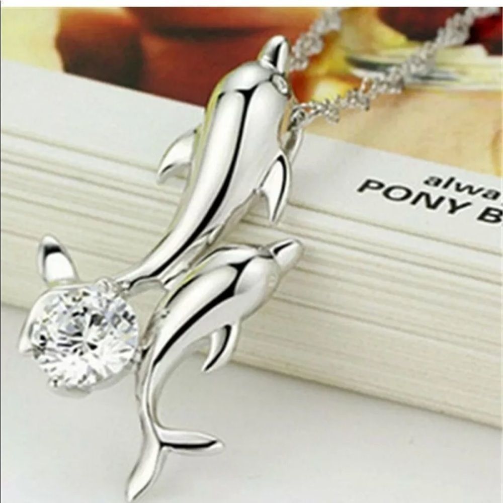 Dolphin Rhinestone Necklace - Picture 1 of 8